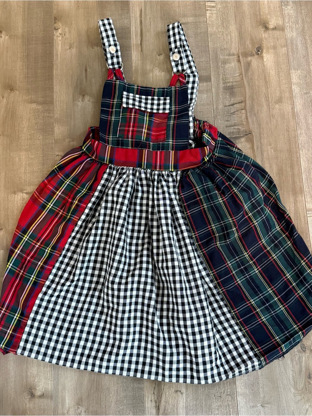 Vintage Bonnie Jean Overalls Jumper Dress Size 8 Plaid Mixed Media Colorful